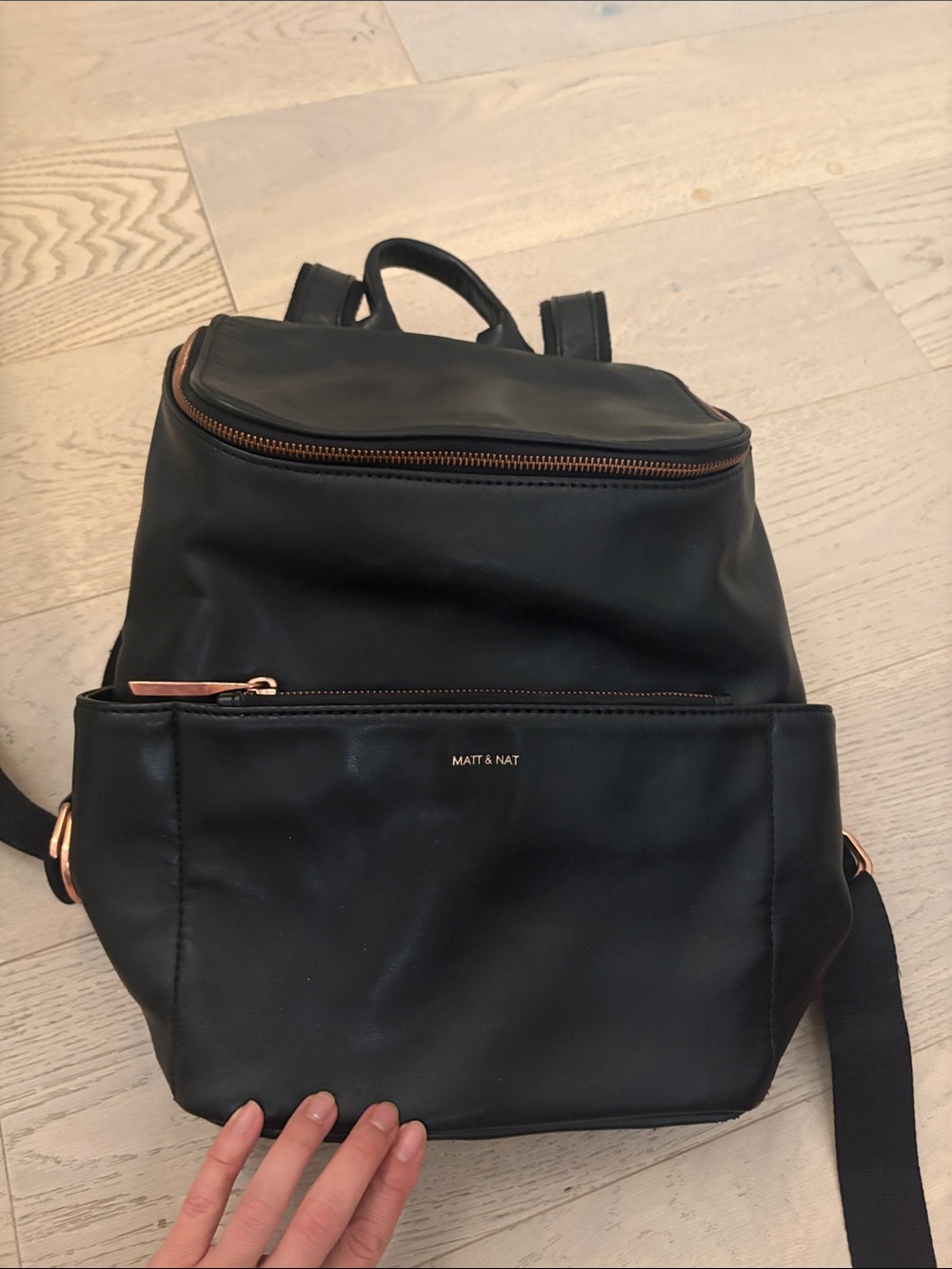 Matt & Nat Black Backpack with Rose Gold Accents